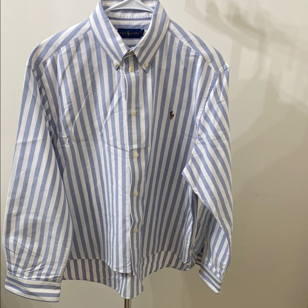 Ralph Lauren Blue and White Striped Button Down Shirt
